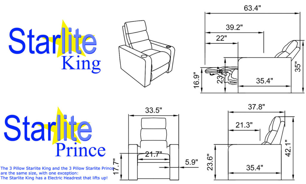King and Prince recliner theater seating dimensions